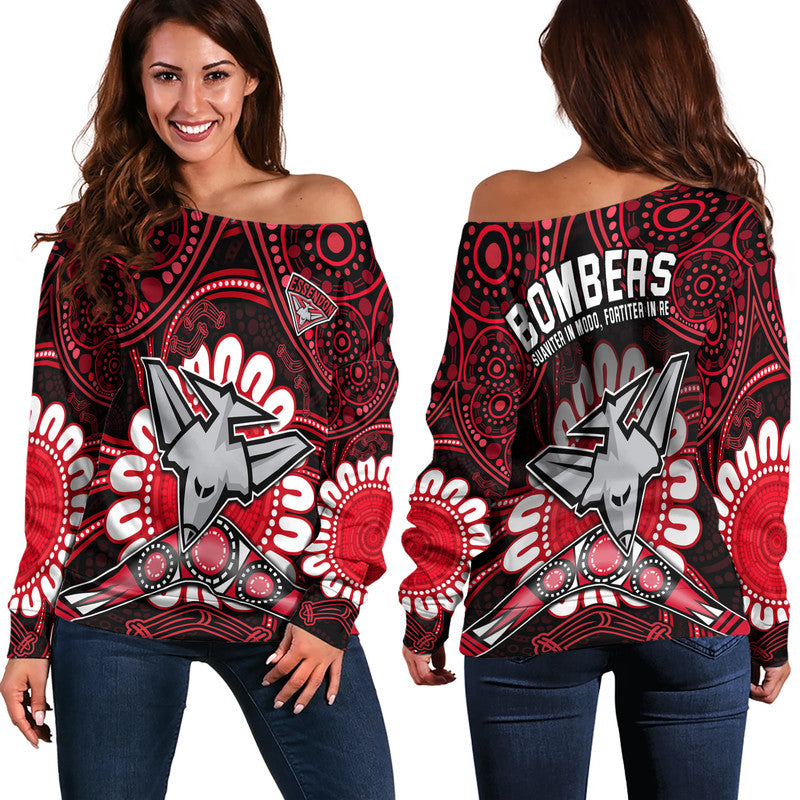 bombers-football-women-off-shoulder-sweater-boomerang-indigenous-dots