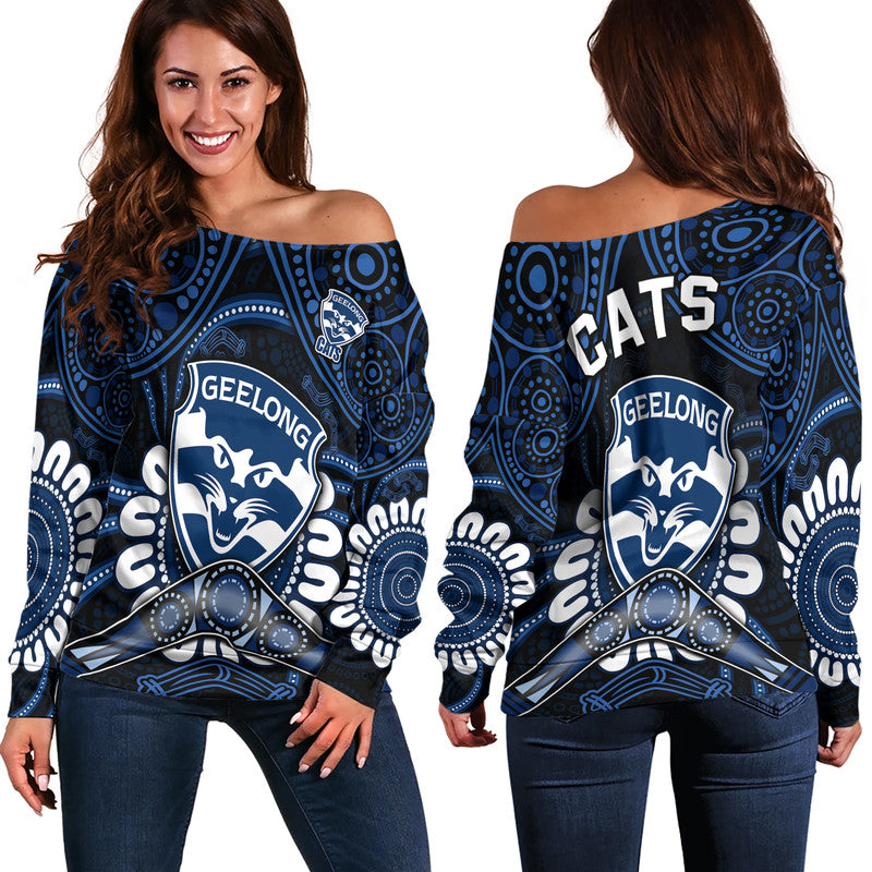 cats-football-women-off-shoulder-sweater-boomerang-indigenous-dots