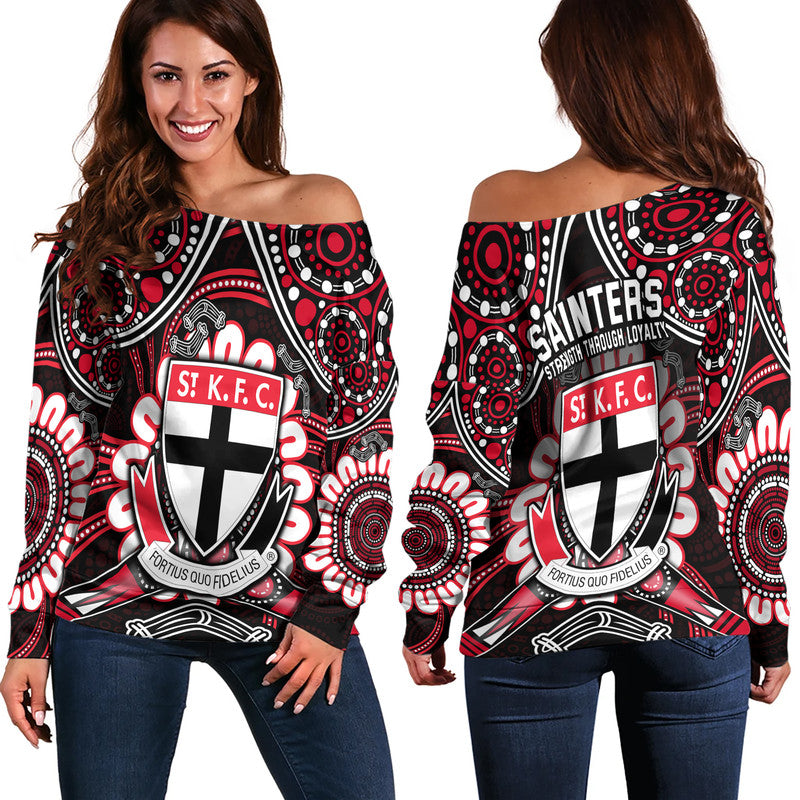 st-kilda-saints-women-off-shoulder-sweater-boomerang-indigenous-dots