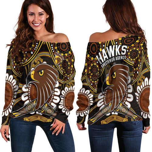 hawks-football-women-off-shoulder-sweater-boomerang-indigenous-dots