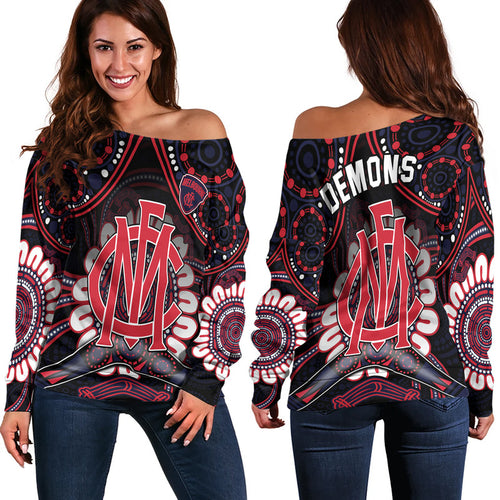 demons-football-women-off-shoulder-sweater-boomerang-indigenous-dots
