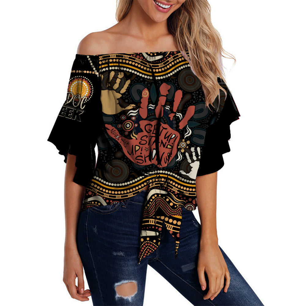 personalised-naidoc-week-2022-off-shoulder-waist-wrap-top-aboriginal-art-hand-stencils