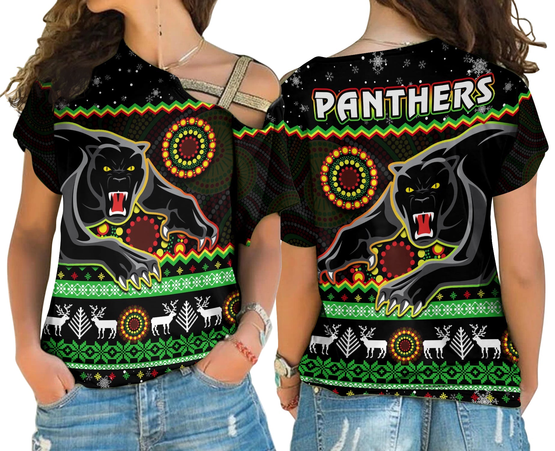 panthers-christmas-cross-shoulder-shirt-aboriginal-pattern-penrith-black-version