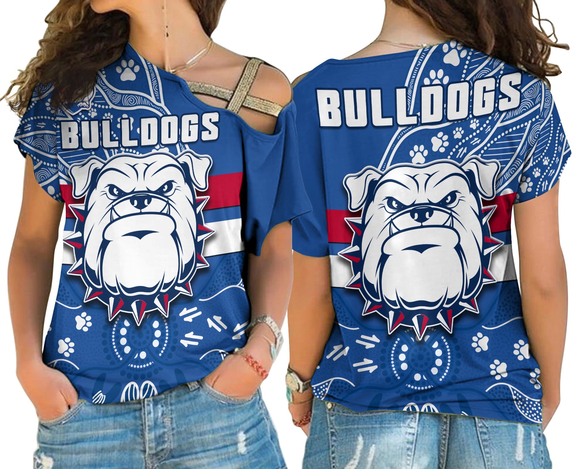 bulldogs-football-cross-shoulder-shirt-scraggers-1877-aboriginal-dot-painting-newest-version