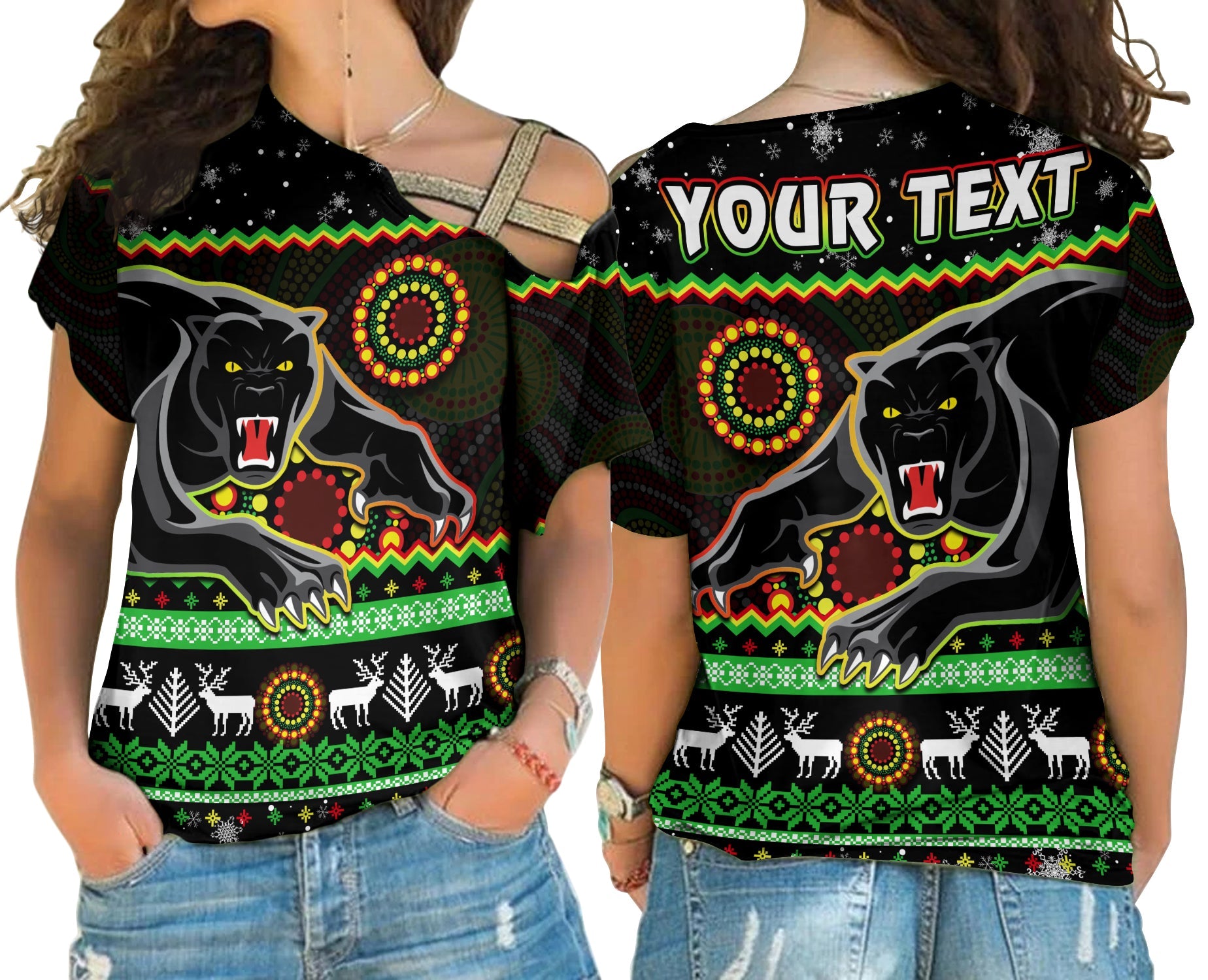 custom-personalised-panthers-christmas-cross-shoulder-shirt-aboriginal-pattern-penrith-black-version