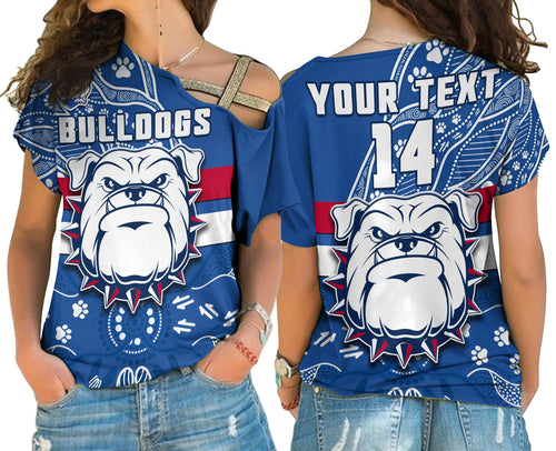 custom-text-and-number-bulldogs-football-cross-shoulder-shirt-scraggers-1877-aboriginal-dot-painting-newest-version