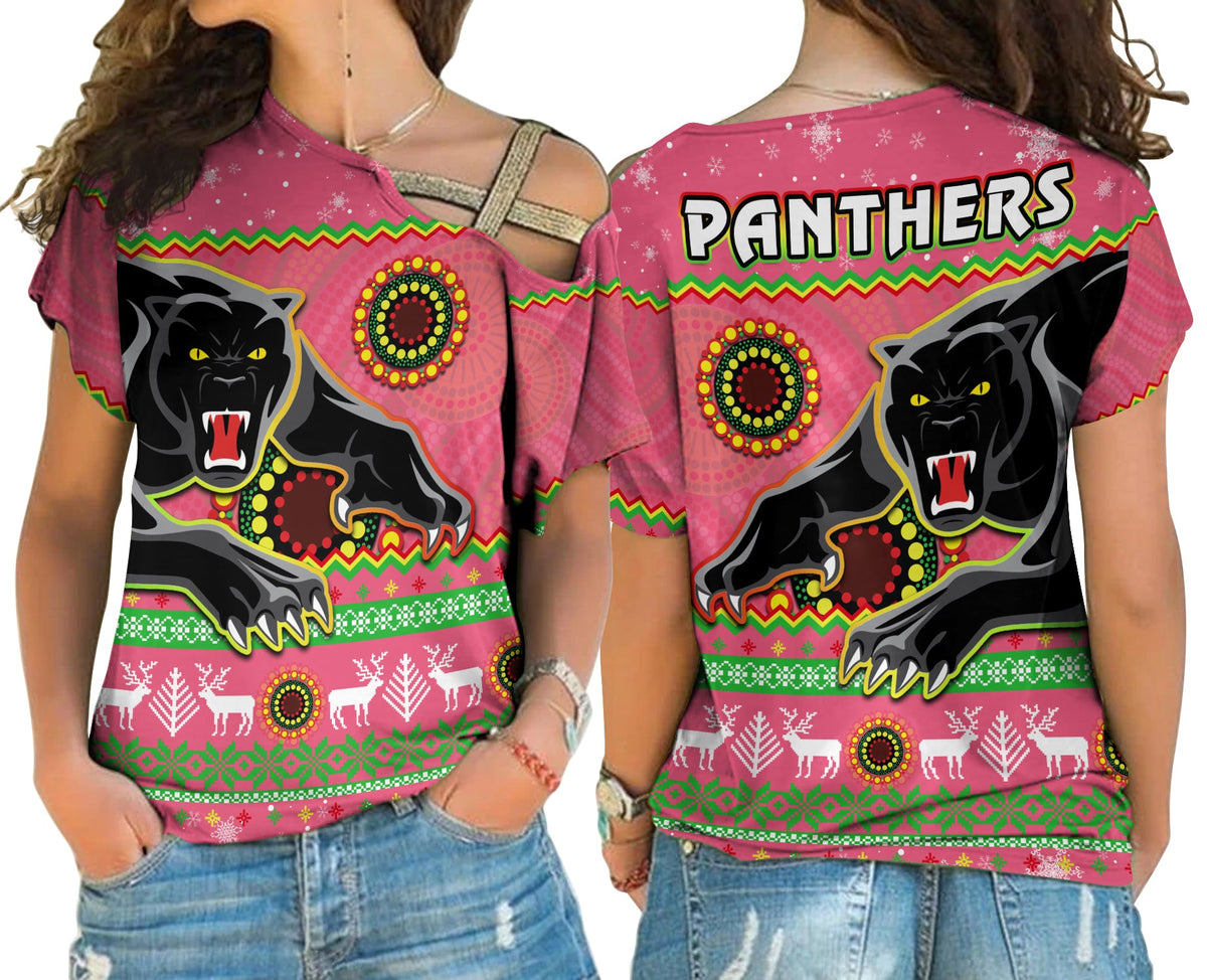 panthers-christmas-cross-shoulder-shirt-aboriginal-pattern-penrith-pink-version