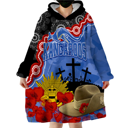 kangaroos-football-anzac-2023-wearable-hoodie-blanket-aboriginal-mix-slouch-hat