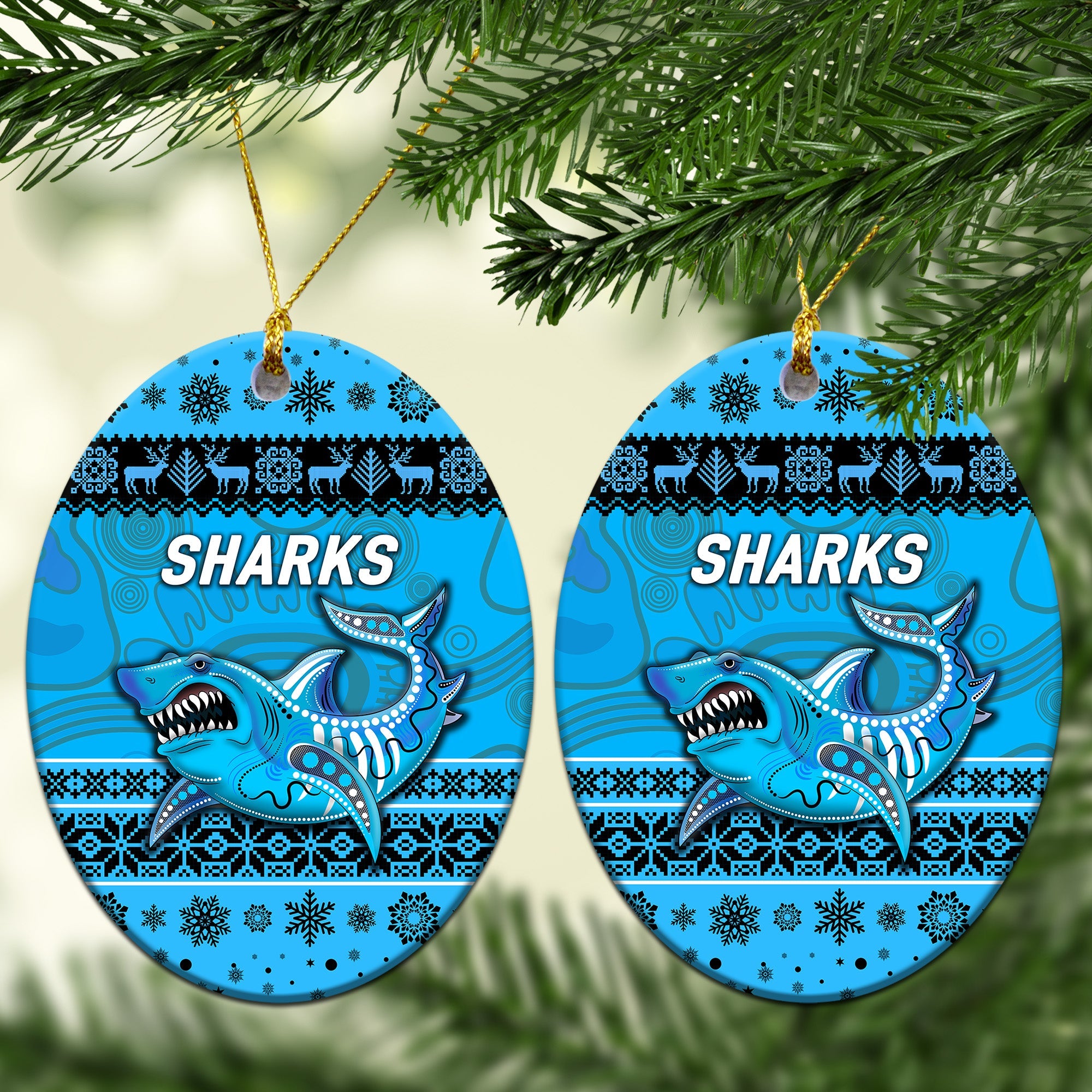 cronulla-sutherland-sharks-christmas-ornament-simple-style-blue
