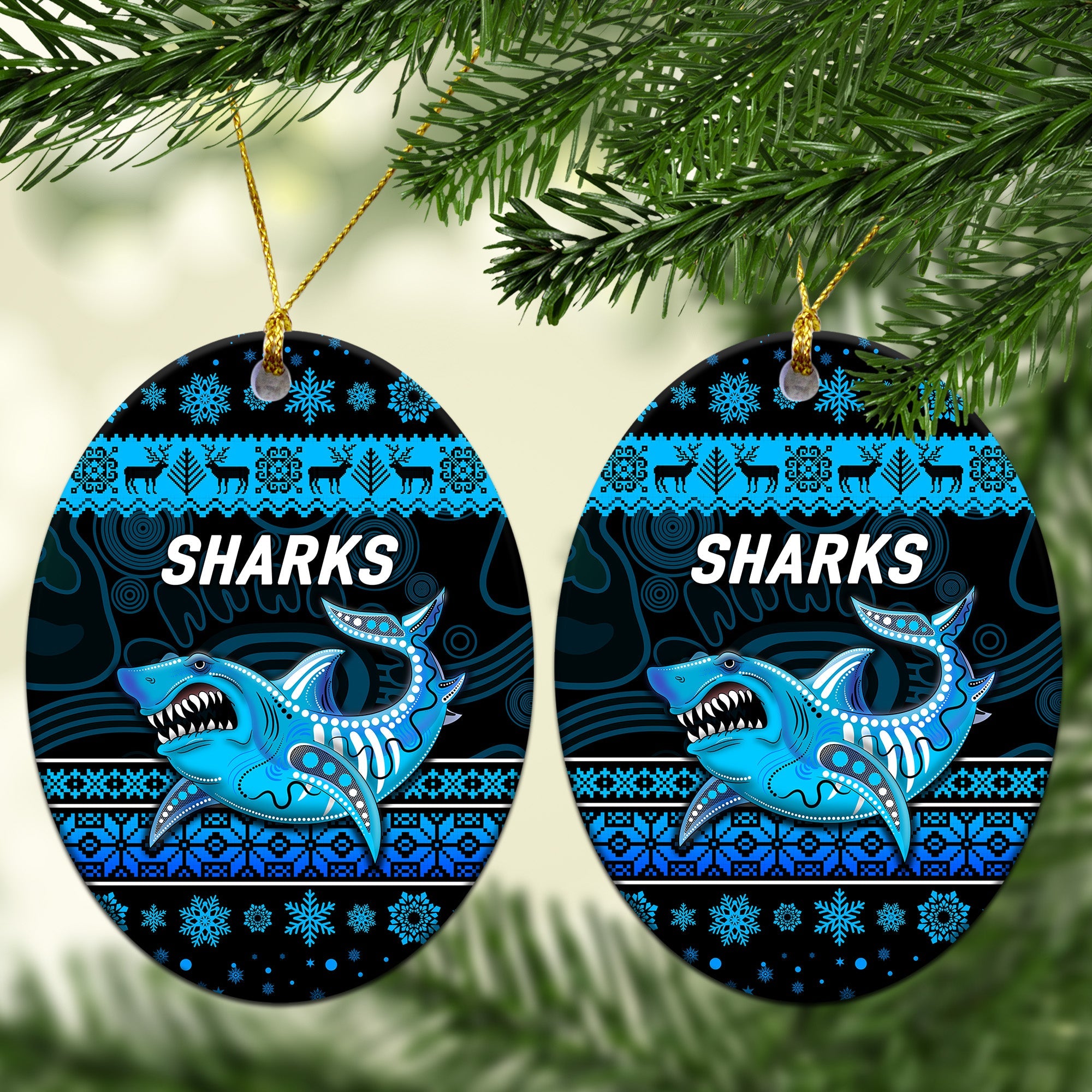 cronulla-sutherland-sharks-christmas-ornament-simple-style-black