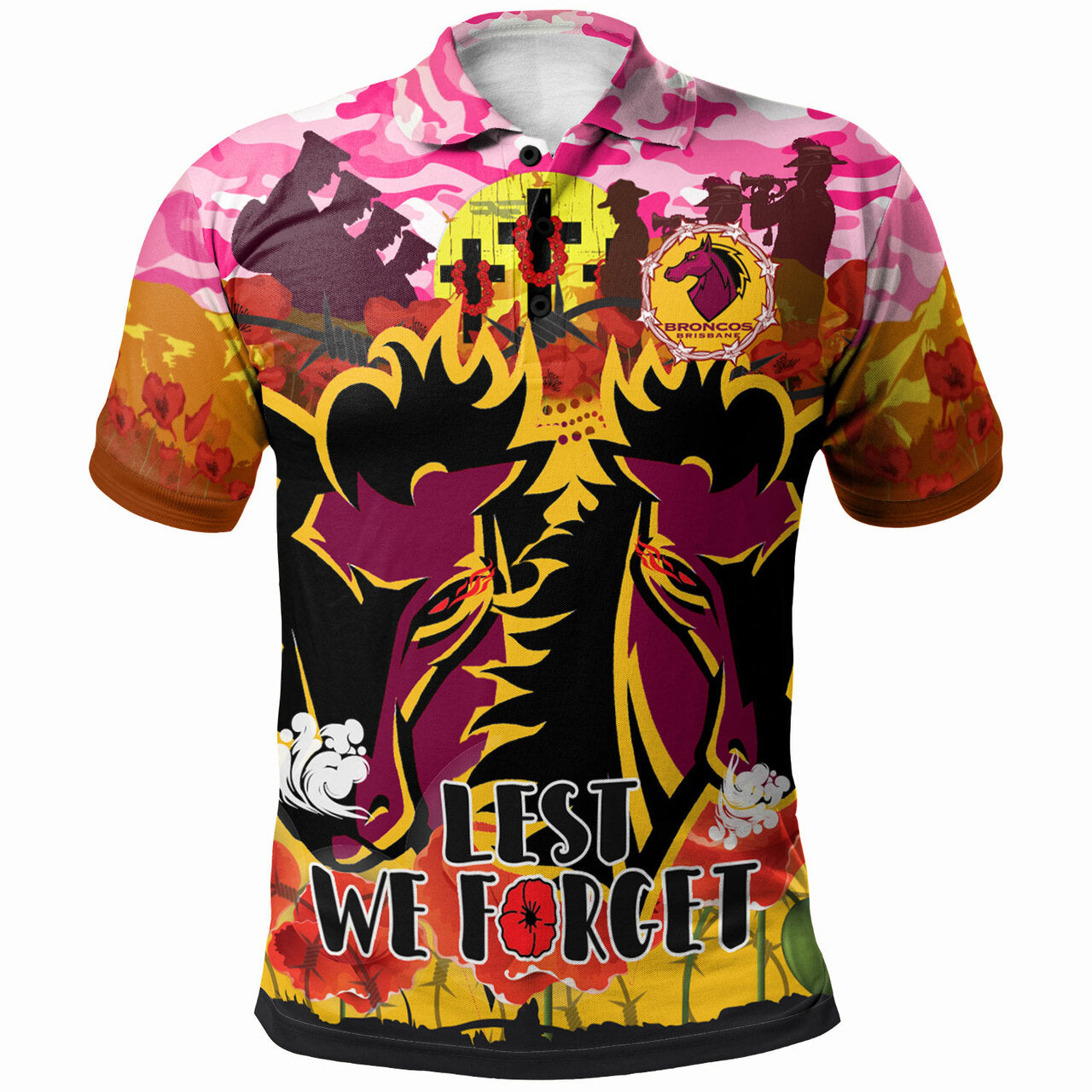 broncos-rugby-anzac-lest-we-forget-polo-shirt-custom-double-broncos-with-camouflage-and-poppy-flower