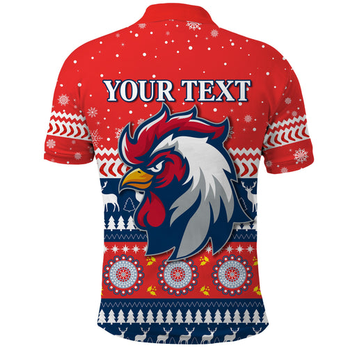 custom-personalised-roosters-polo-shirt-kid-merry-christmas-sydney