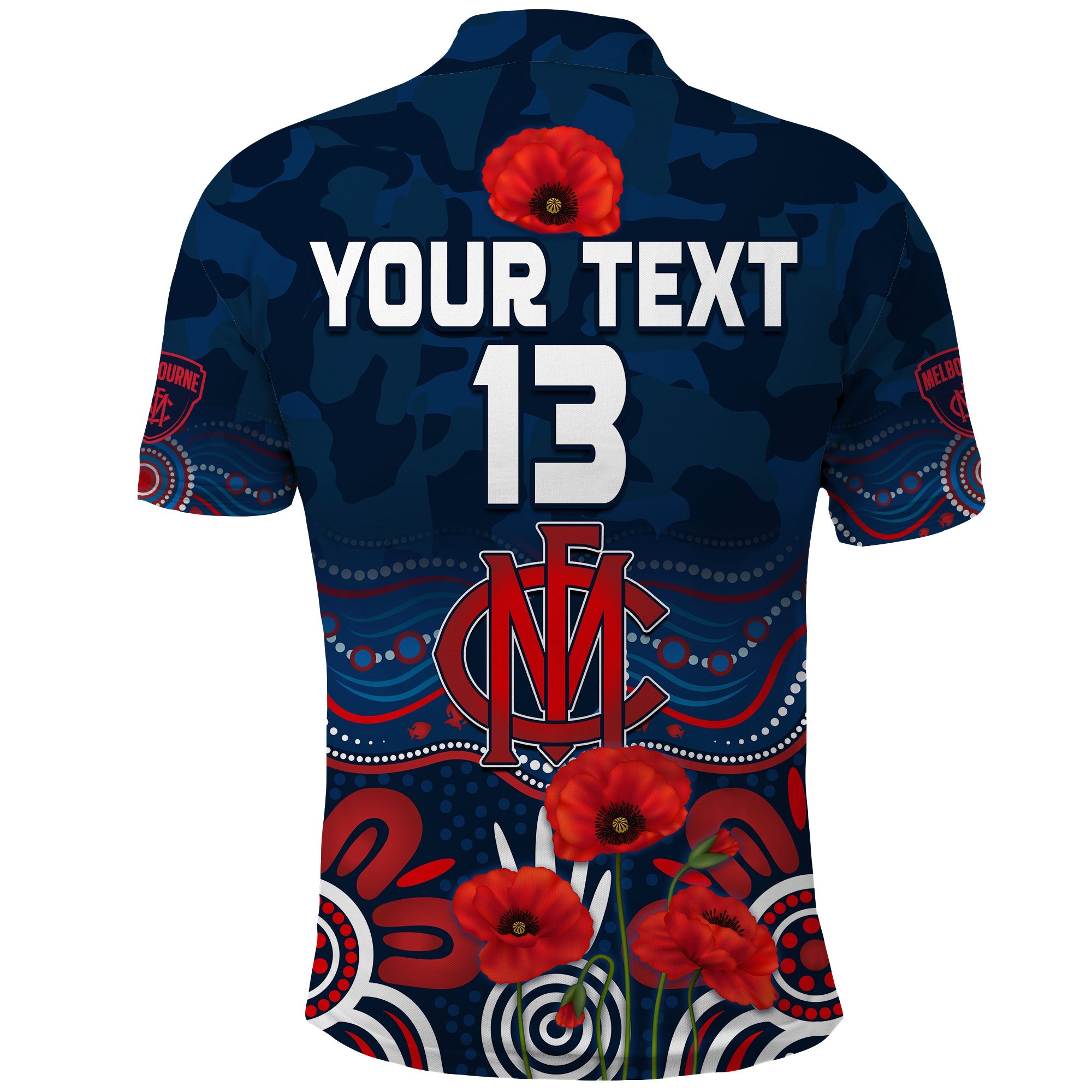 custom-text-and-number-demons-anzac-2022-polo-shirt-melbourne-football-aboriginal-poppy