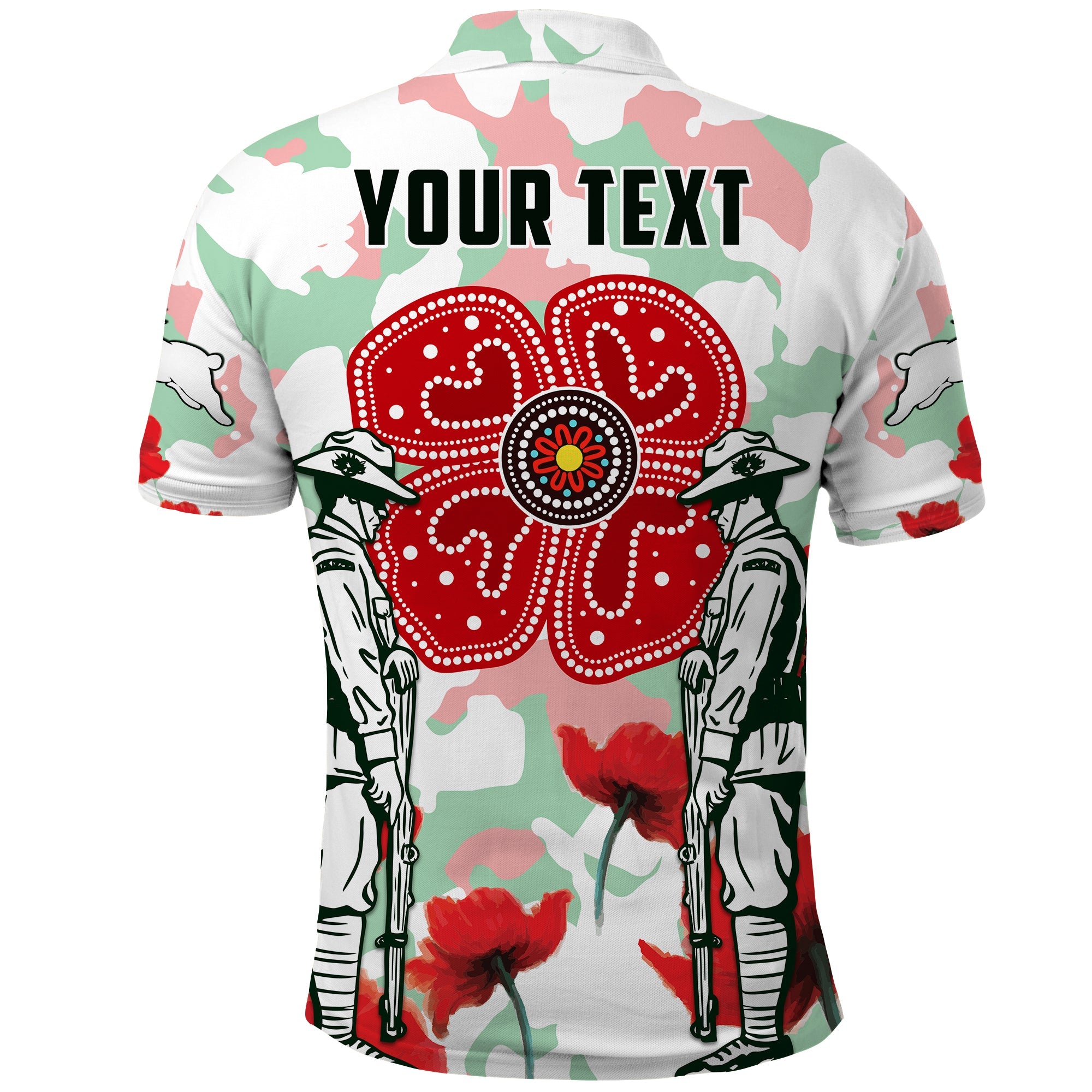 custom-personalised-rabbitohs-anzac-day-polo-shirt-poppies-aboriginal-proud-soldiers