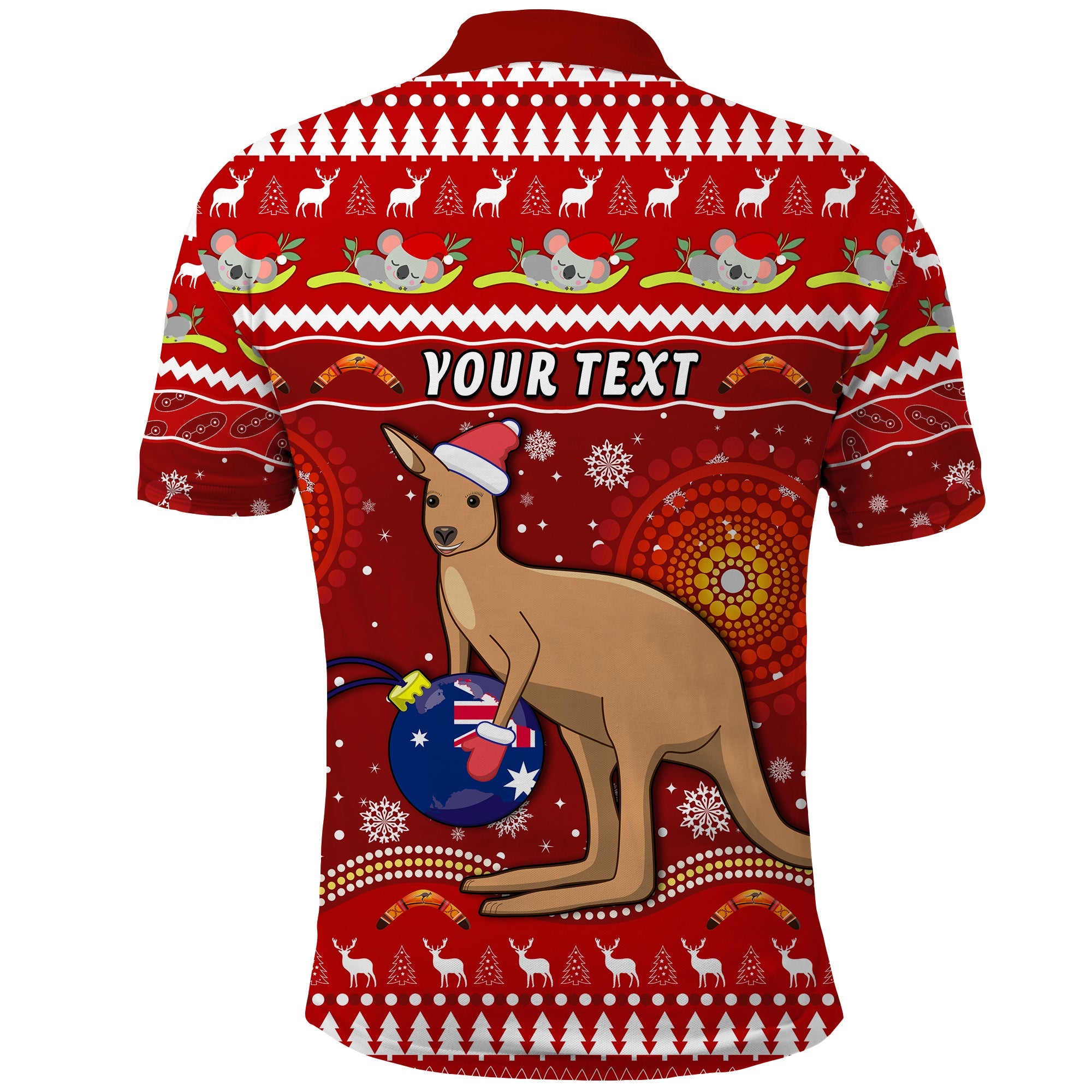 custom-personalised-australia-christmas-polo-shirt-aboriginal-kangaroo