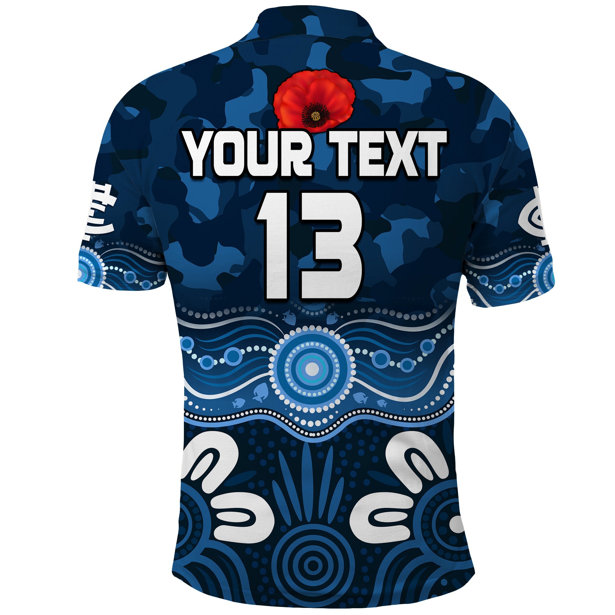 custom-text-and-number-blues-anzac-2022-polo-shirt-carlton-football-aboriginal-poppy