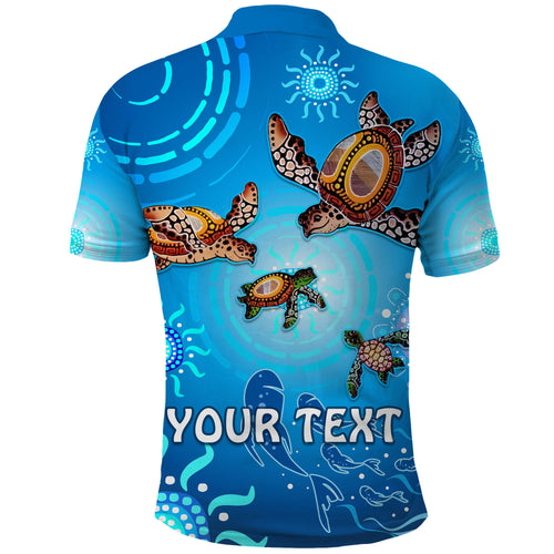 custom-personalised-australian-aboriginal-polo-shirt-happy-turtle-family-version-blue