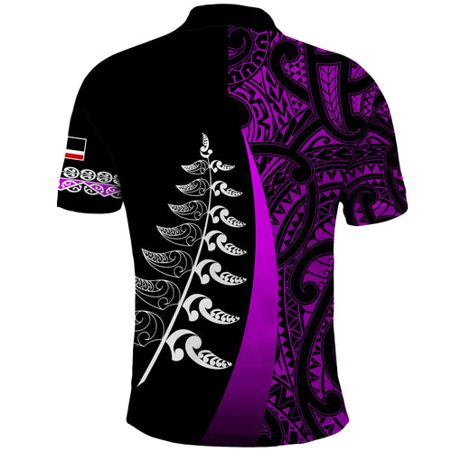 custom-personalised-waitangi-day-polo-shirt-maori-mix-fern-style-purple