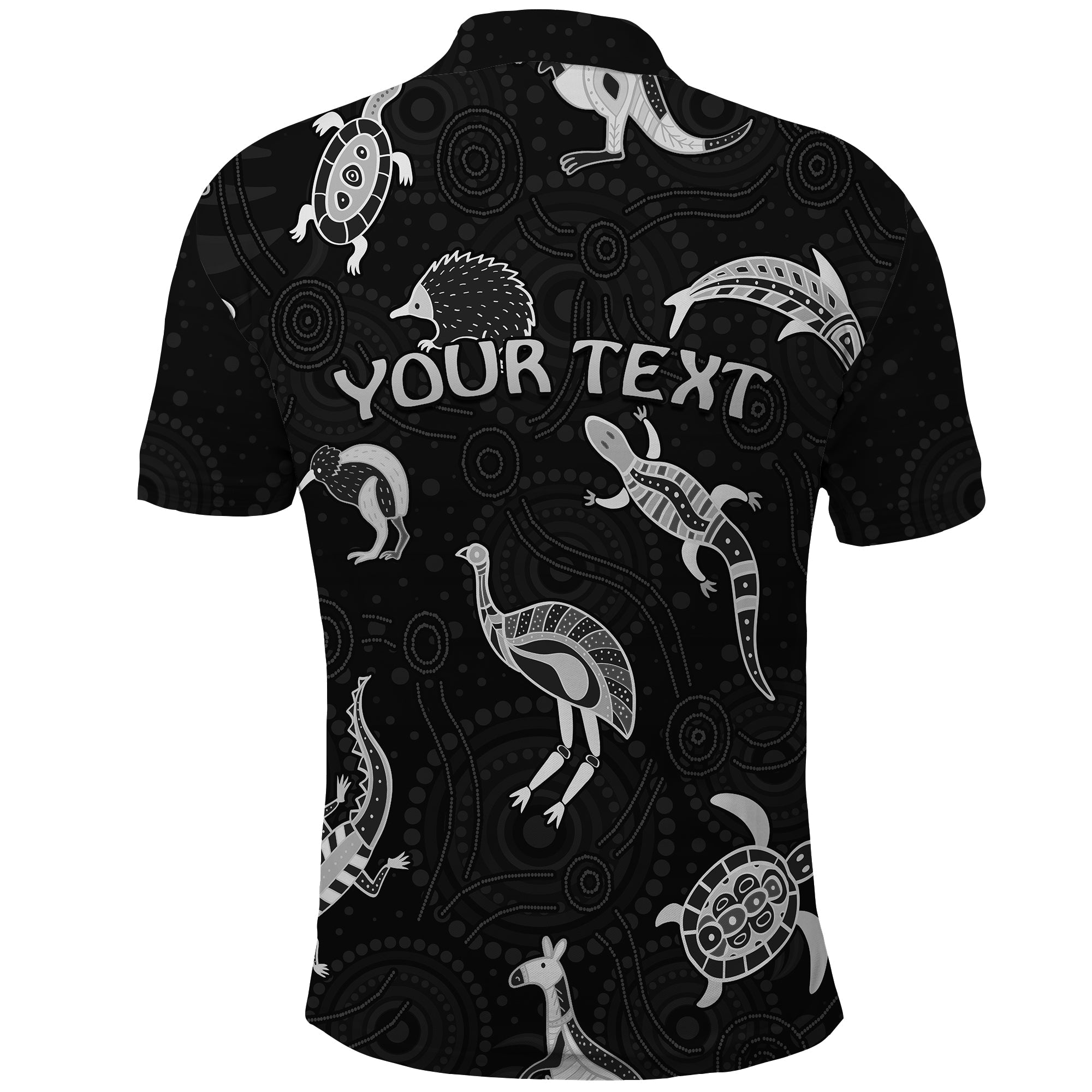 custom-personalised-aboriginal-art-polo-shirt-animals-australia-version-black