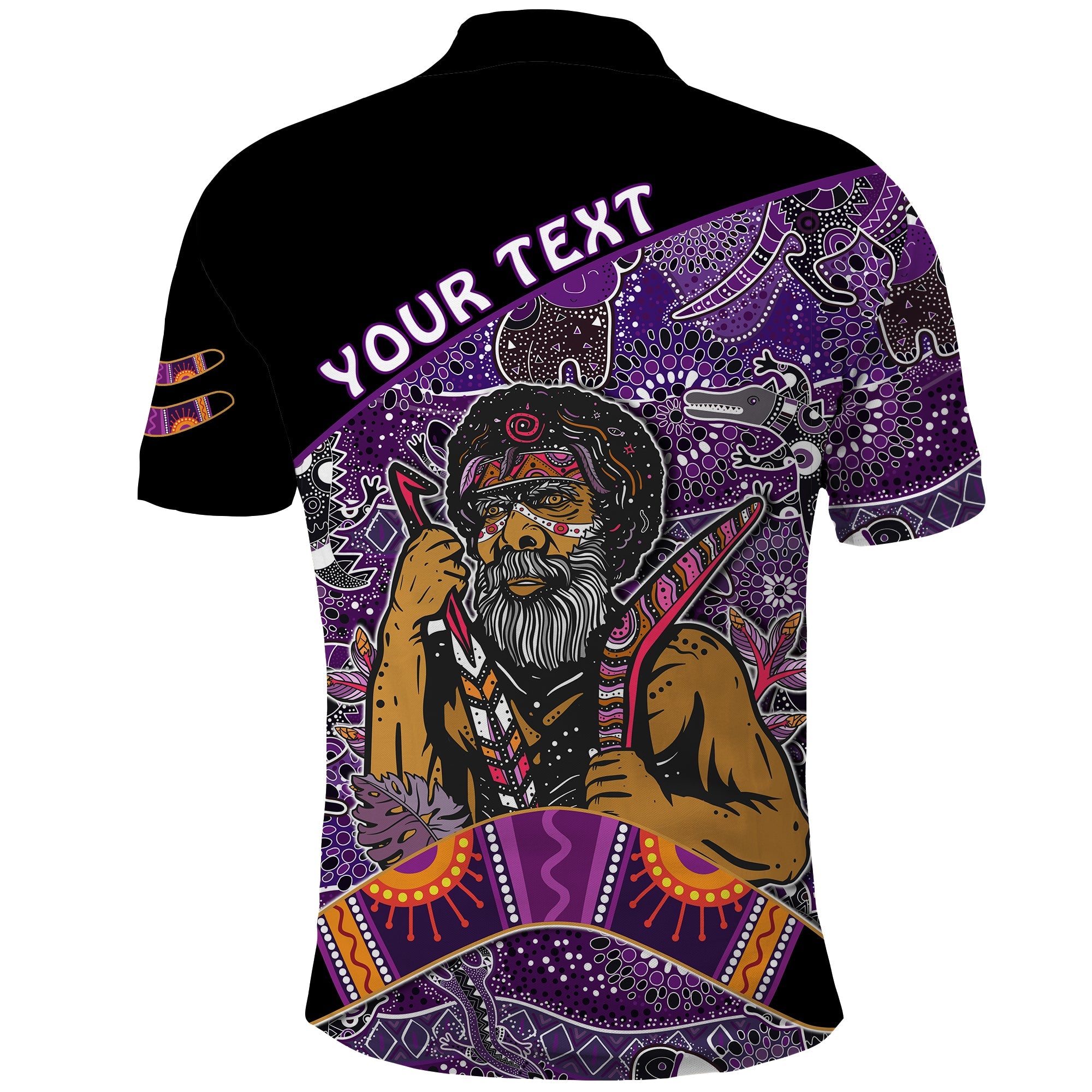 custom-personalised-australian-boomerang-polo-shirt-indigenous-australia-purple-graceful