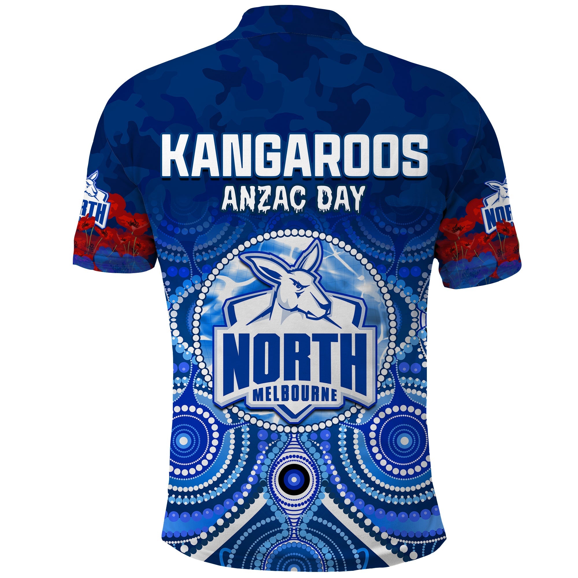 custom-personalised-kangaroos-anzac-2022-polo-shirt-north-melbourne-football-aboriginal-poppy-flowers