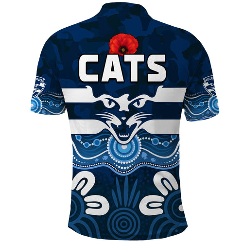 Cats Anzac 2022 Polo Shirt Geelong Football Aboriginal Poppy LT13