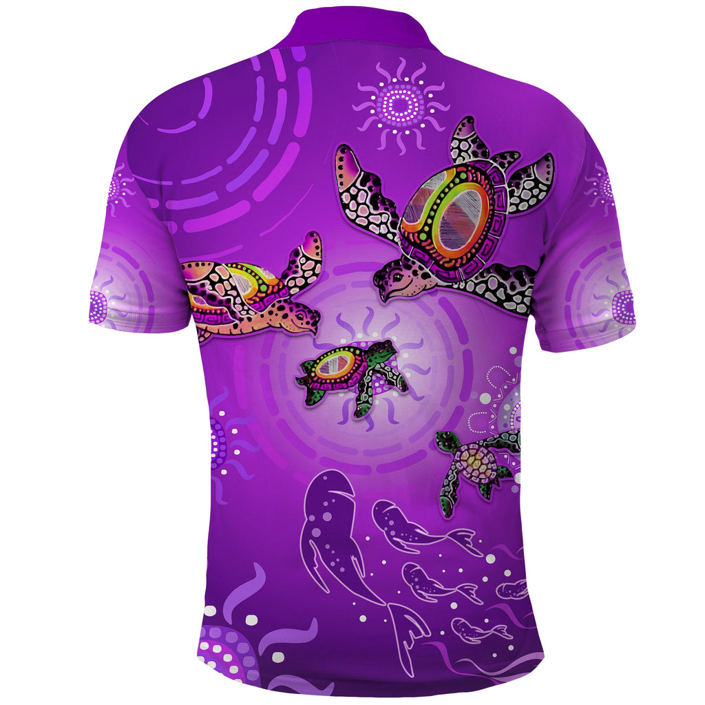 australian-aboriginal-polo-shirt-happy-turtle-family-version-purple