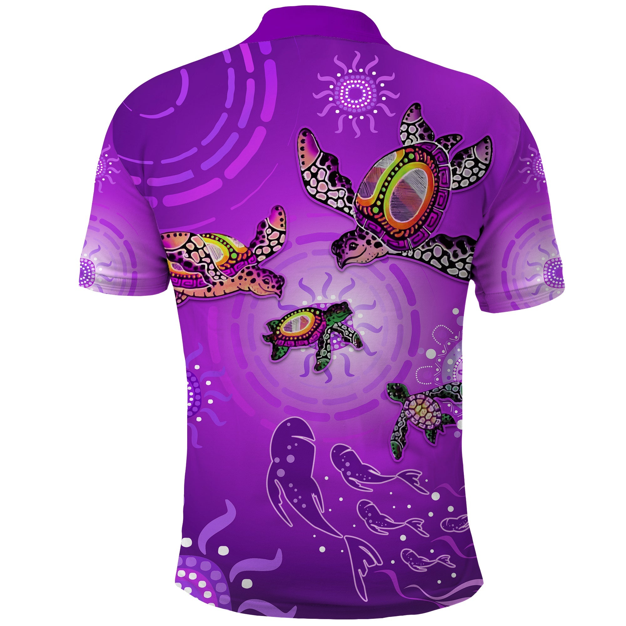 australian-aboriginal-polo-shirt-happy-turtle-family-version-purple