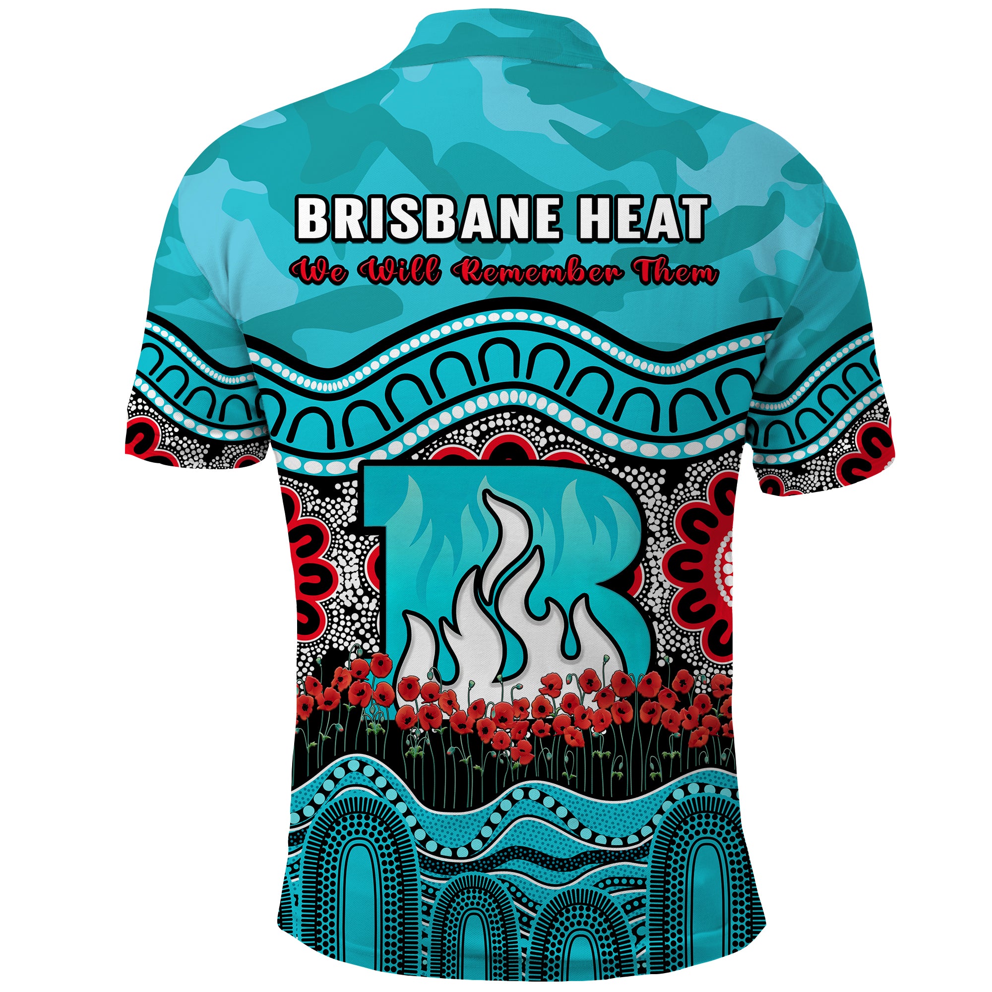 Brisbane Heat Cricket ANZAC Polo Shirt Poppy Aboriginal Camouflage LT14