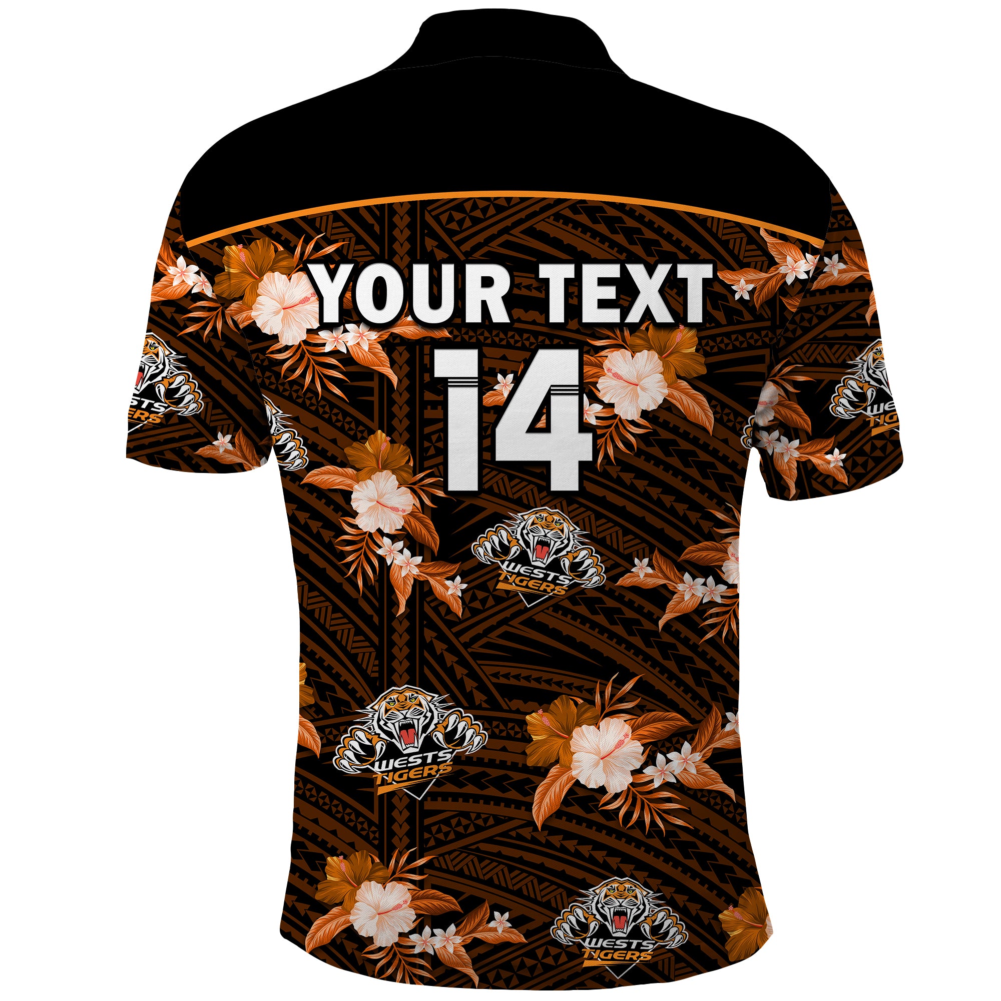 (Custom Text And Number) Wests Tigers Rugby Polo Shirt Polynesian Tribal Mix Tropical Hawaiian Style LT14