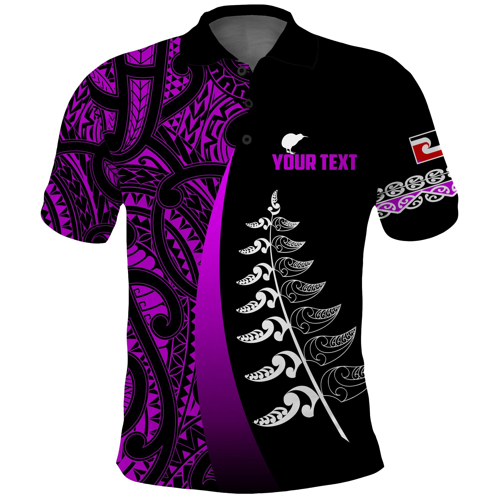 custom-personalised-waitangi-day-polo-shirt-maori-mix-fern-style-purple