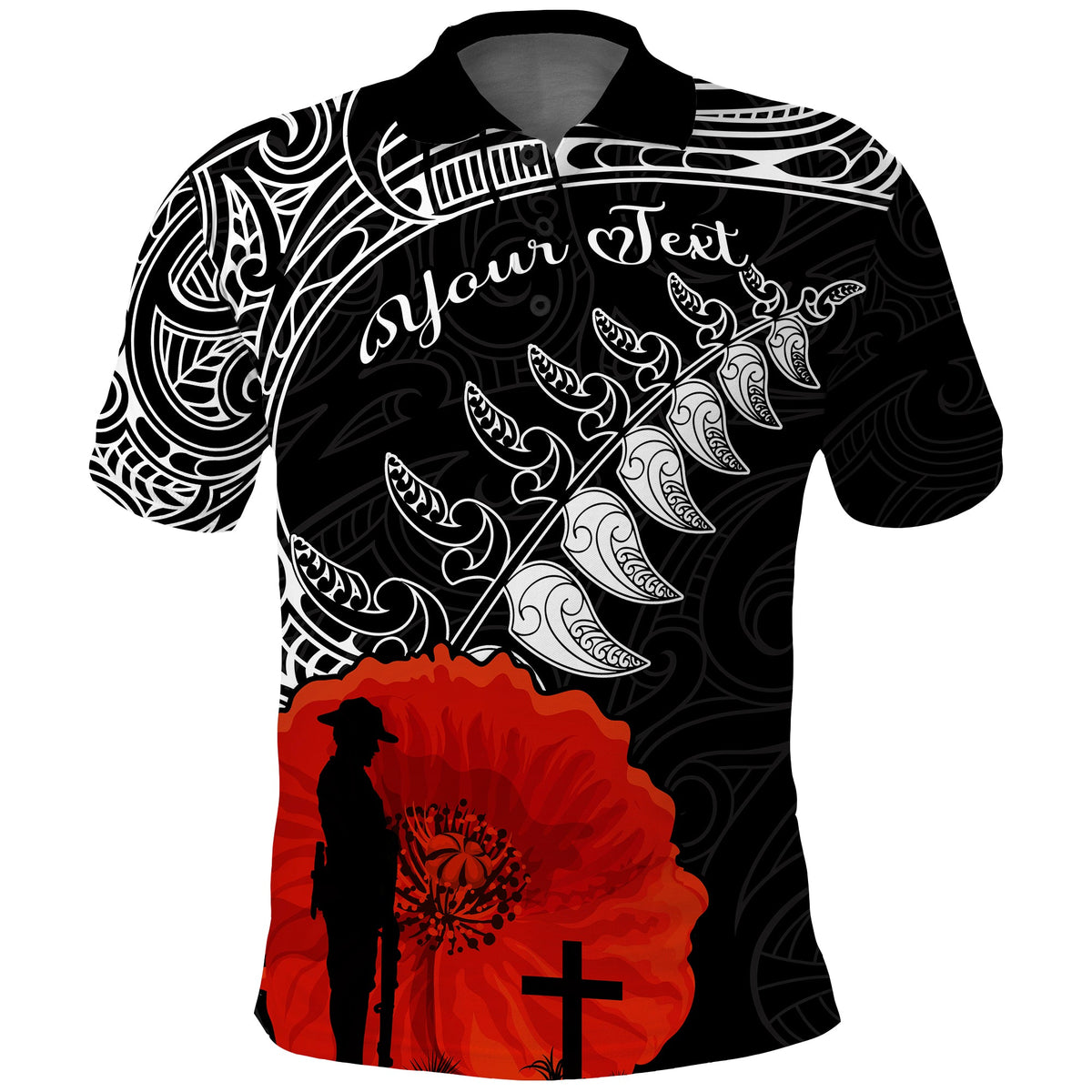custom-personalised-new-zealand-anzac-2022-polo-shirt-maori-mix-fern-poppy