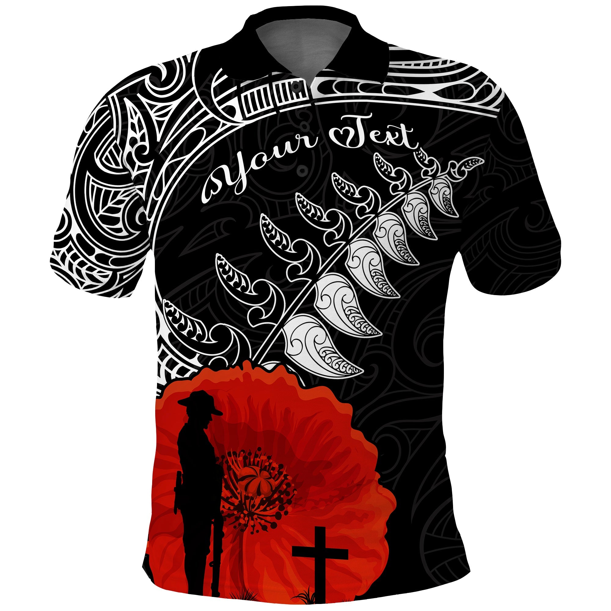 custom-personalised-new-zealand-anzac-2022-polo-shirt-maori-mix-fern-poppy