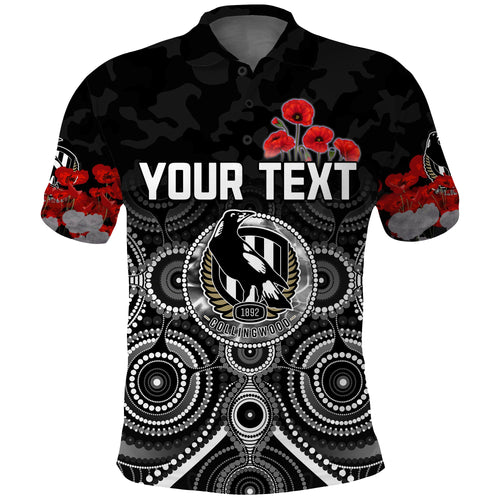 custom-personalised-magpies-anzac-2022-polo-shirt-collingwood-football-aboriginal-poppy-flowers