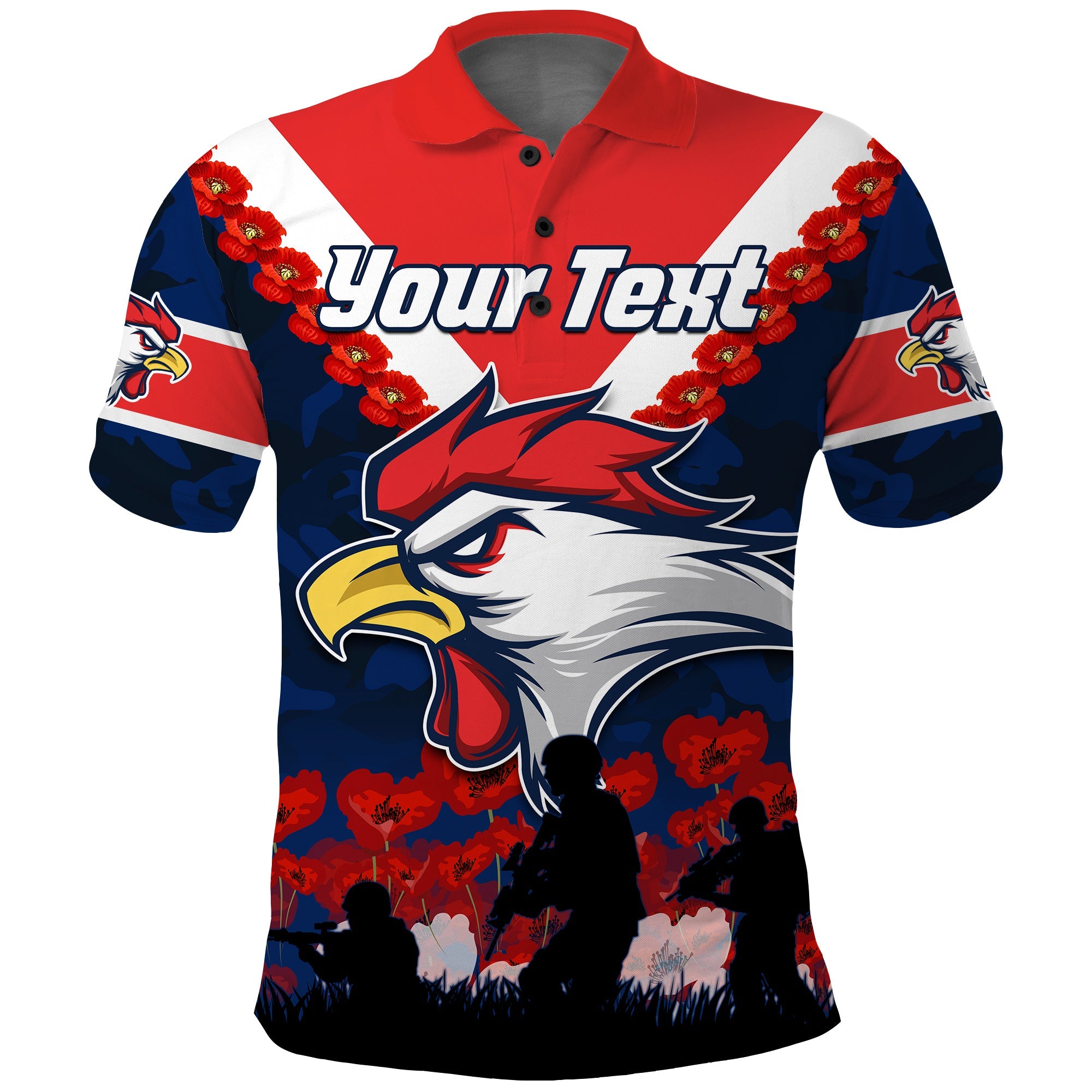 custom-personalised-roosters-anzac-2022-polo-shirt-we-will-remember-them