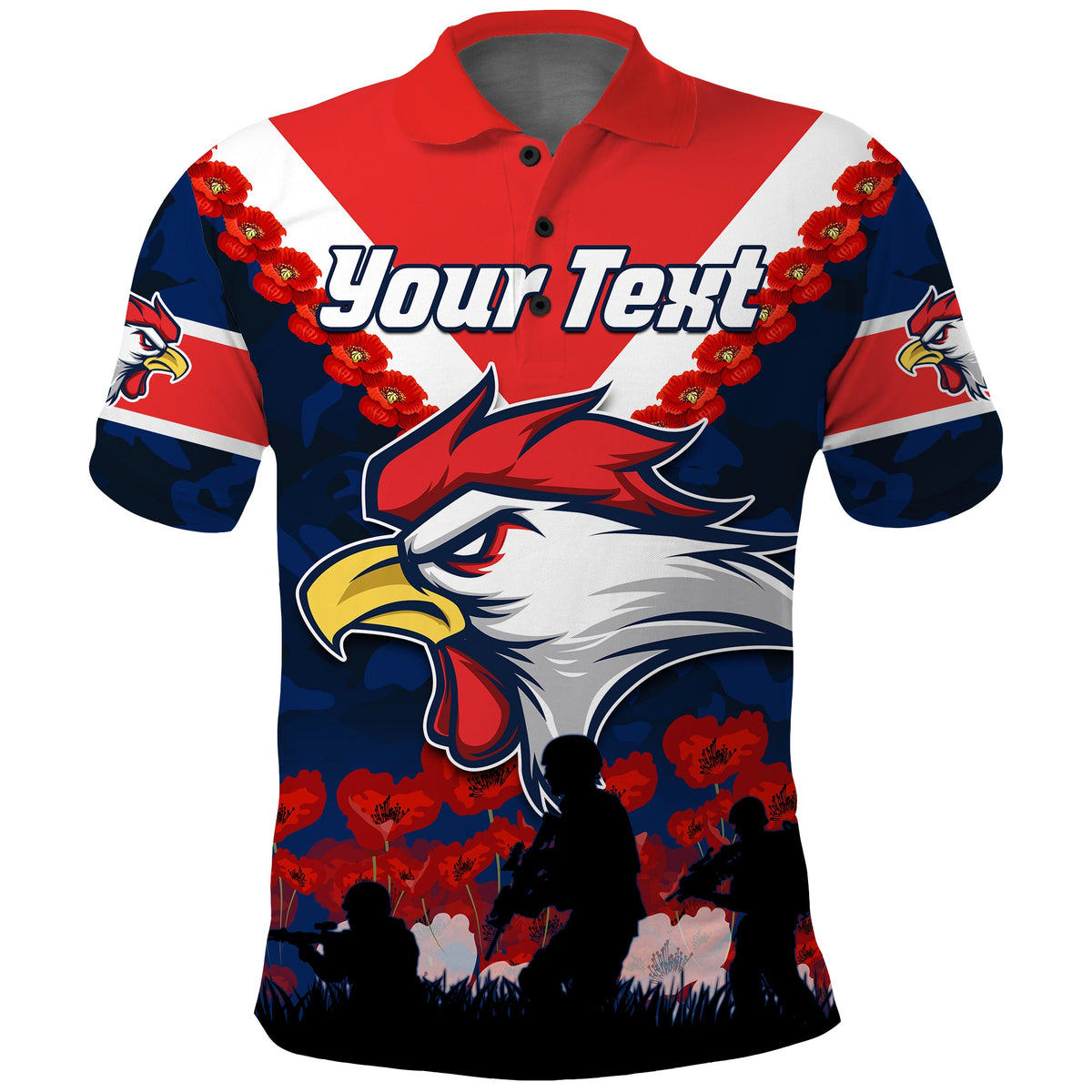 custom-personalised-roosters-anzac-2022-polo-shirt-we-will-remember-them