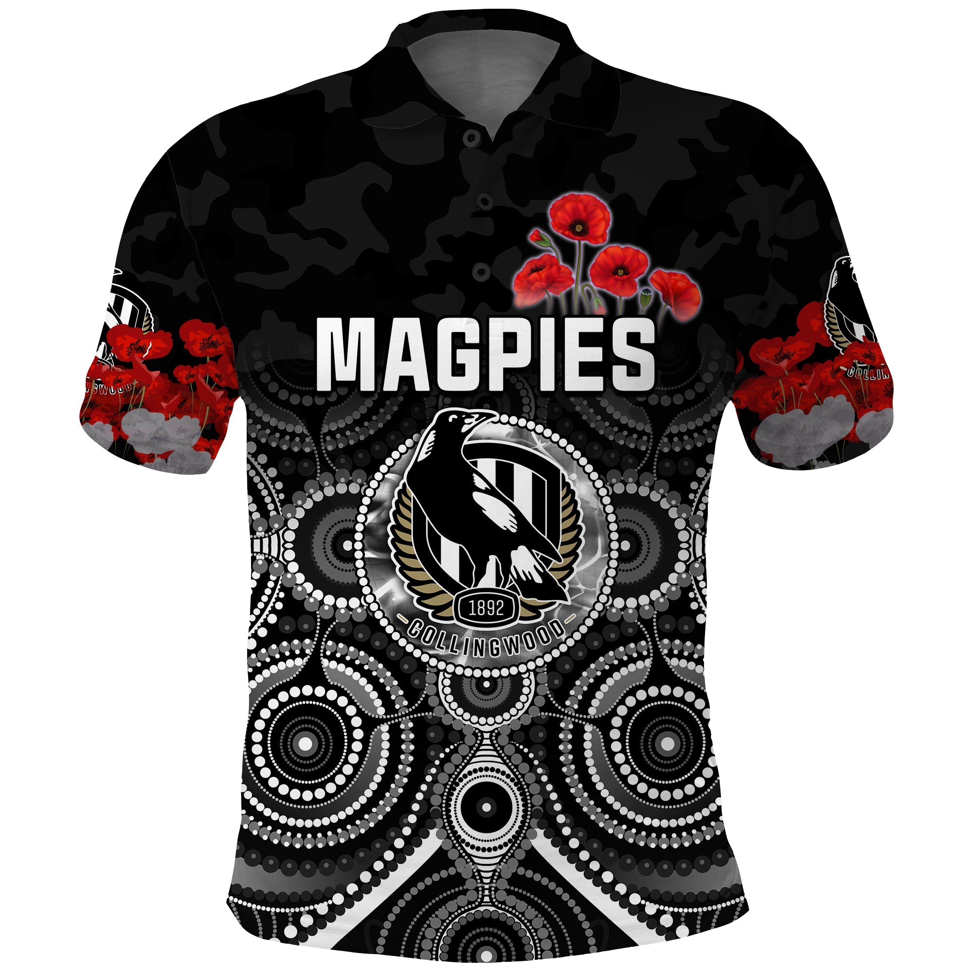 magpies-anzac-2022-polo-shirt-collingwood-football-aboriginal-poppy-flowers