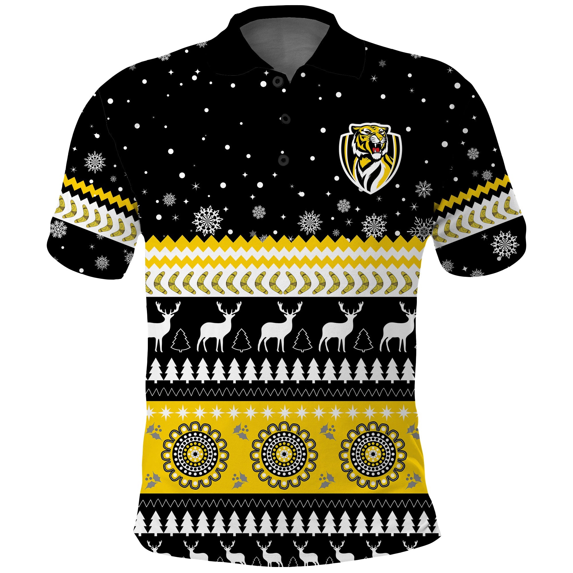 custom-personalised-tigers-christmas-polo-shirt-indigenous-richmond-football
