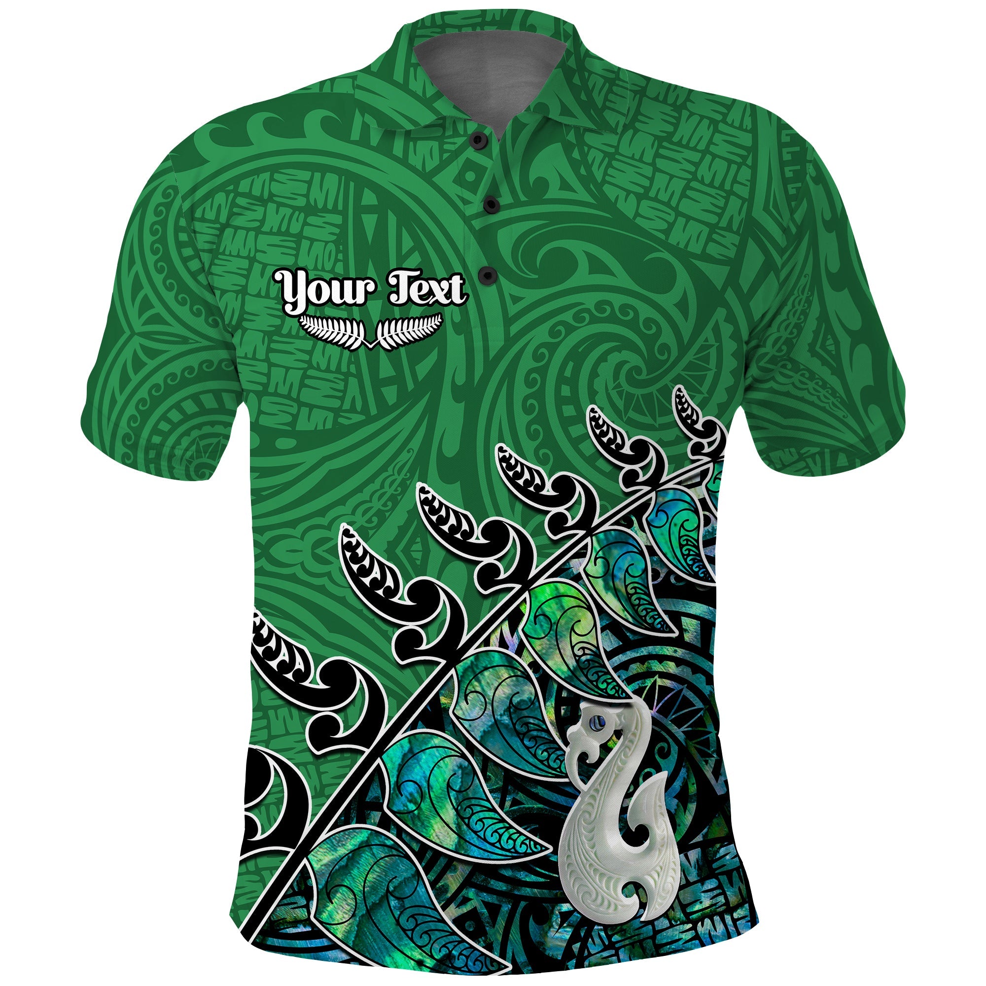 custom-personalised-new-zealand-maori-polo-shirt-fern-and-manaia-version-green