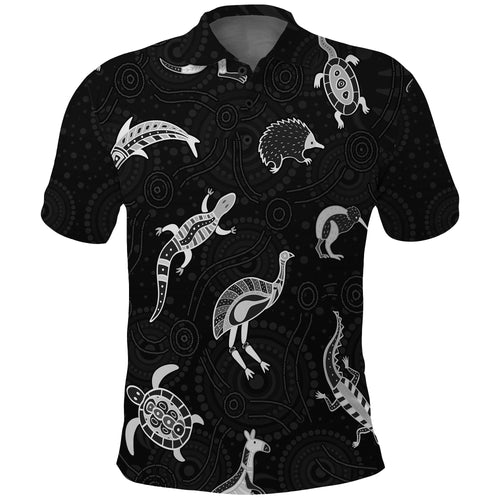 custom-personalised-aboriginal-art-polo-shirt-animals-australia-version-black