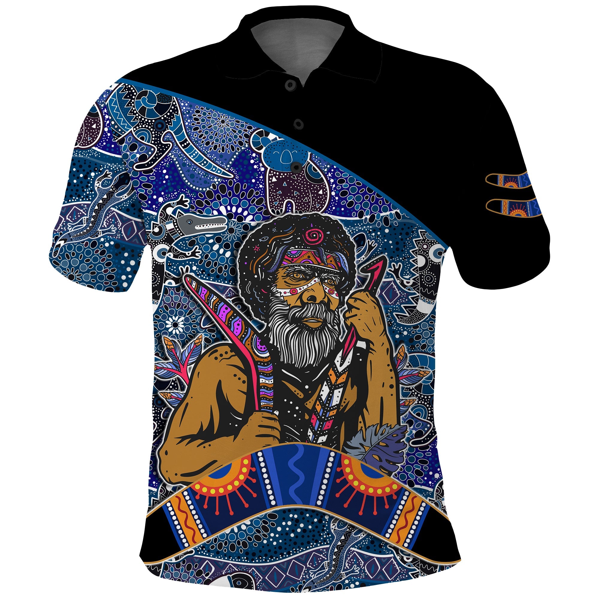 custom-personalised-australian-boomerang-polo-shirt-indigenous-australia-blue-graceful
