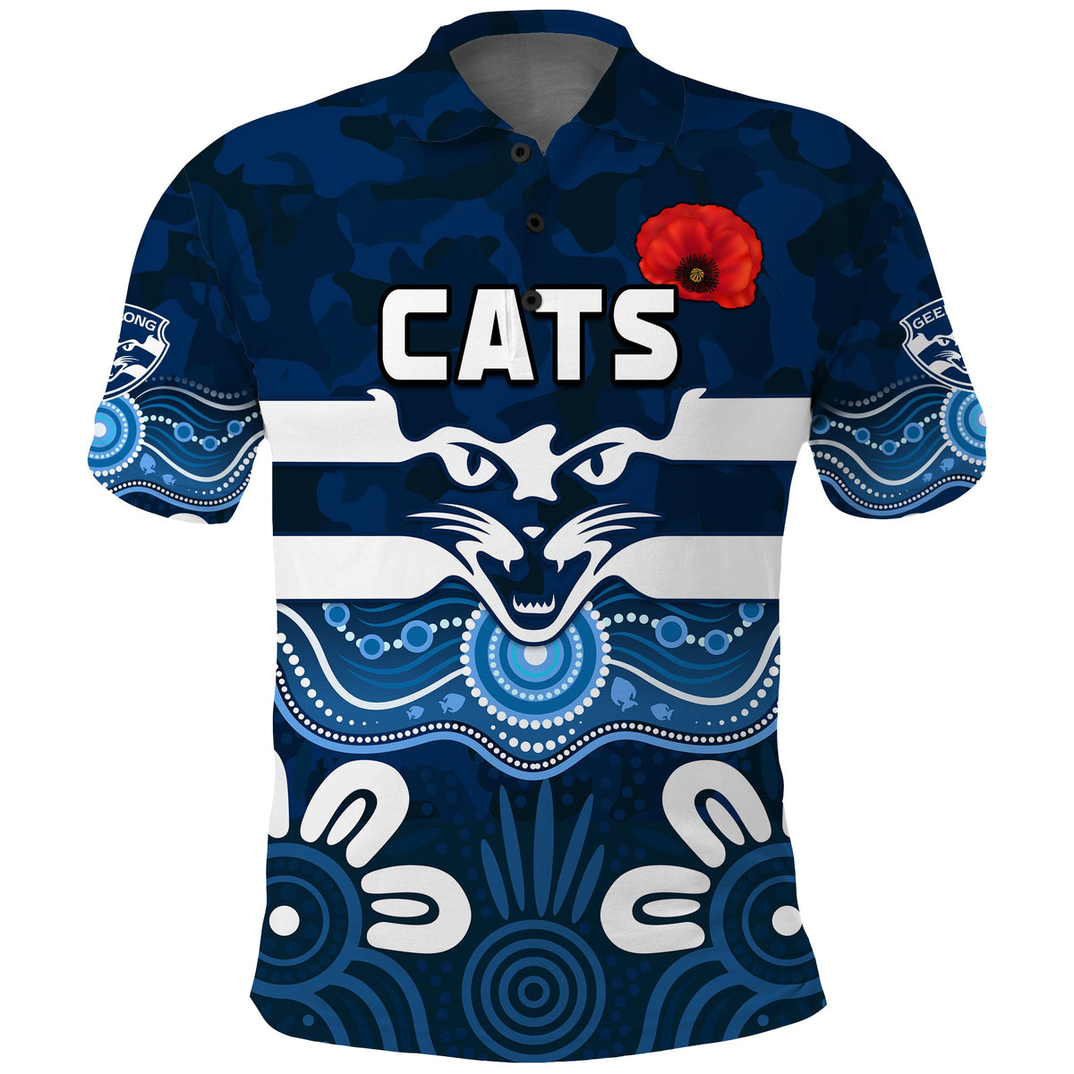 Cats Anzac 2022 Polo Shirt Geelong Football Aboriginal Poppy LT13
