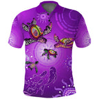 australian-aboriginal-polo-shirt-happy-turtle-family-version-purple