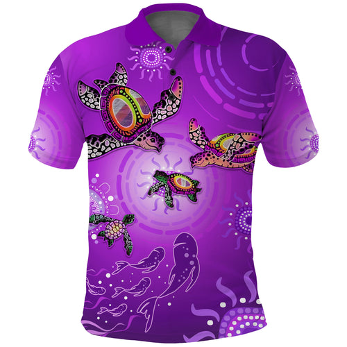 australian-aboriginal-polo-shirt-happy-turtle-family-version-purple