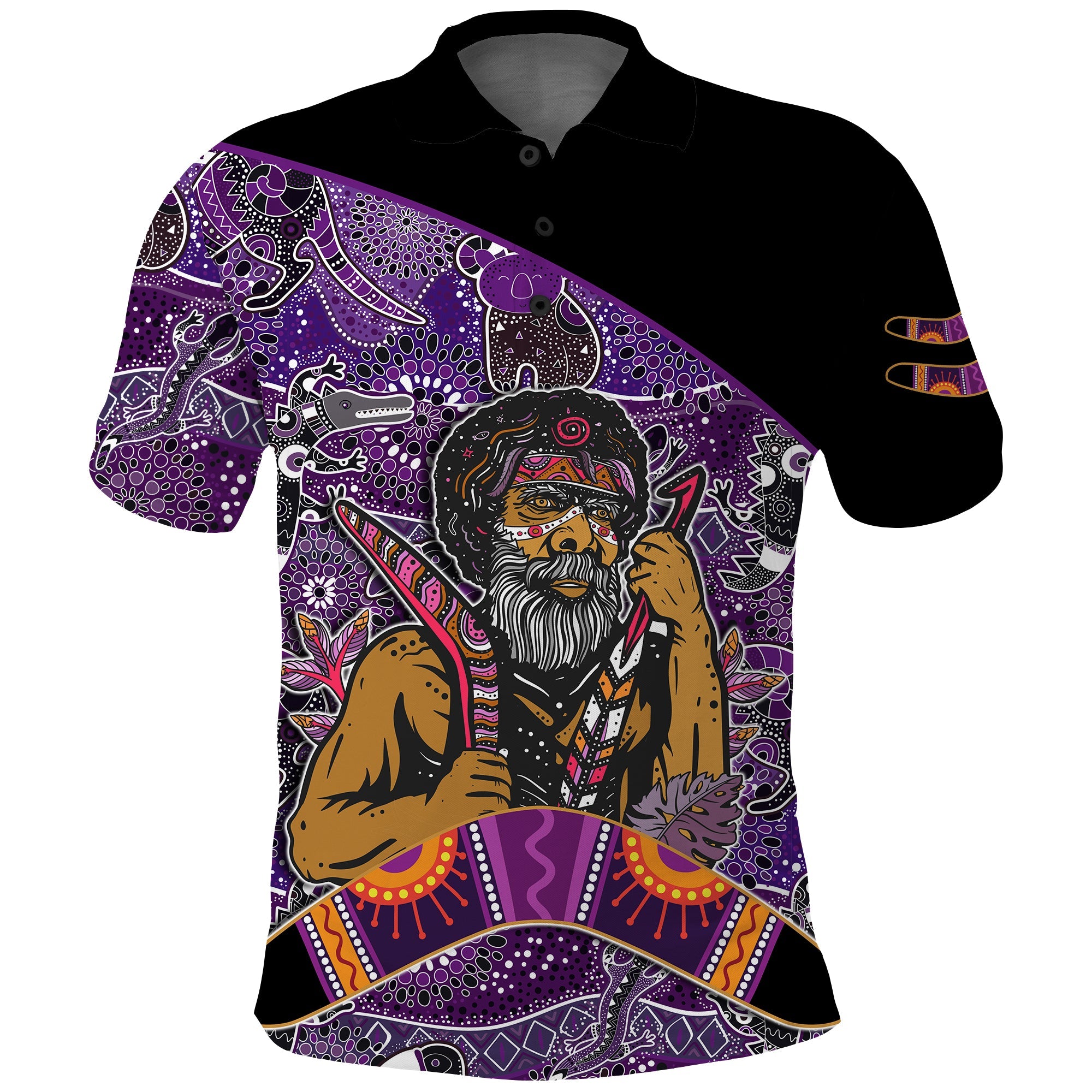 custom-personalised-australian-boomerang-polo-shirt-indigenous-australia-purple-graceful