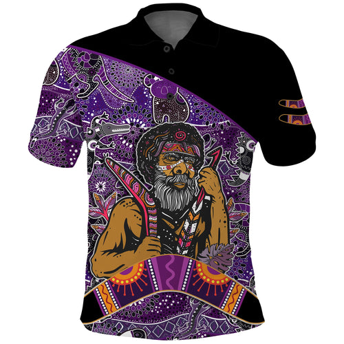 custom-personalised-australian-boomerang-polo-shirt-indigenous-australia-purple-graceful