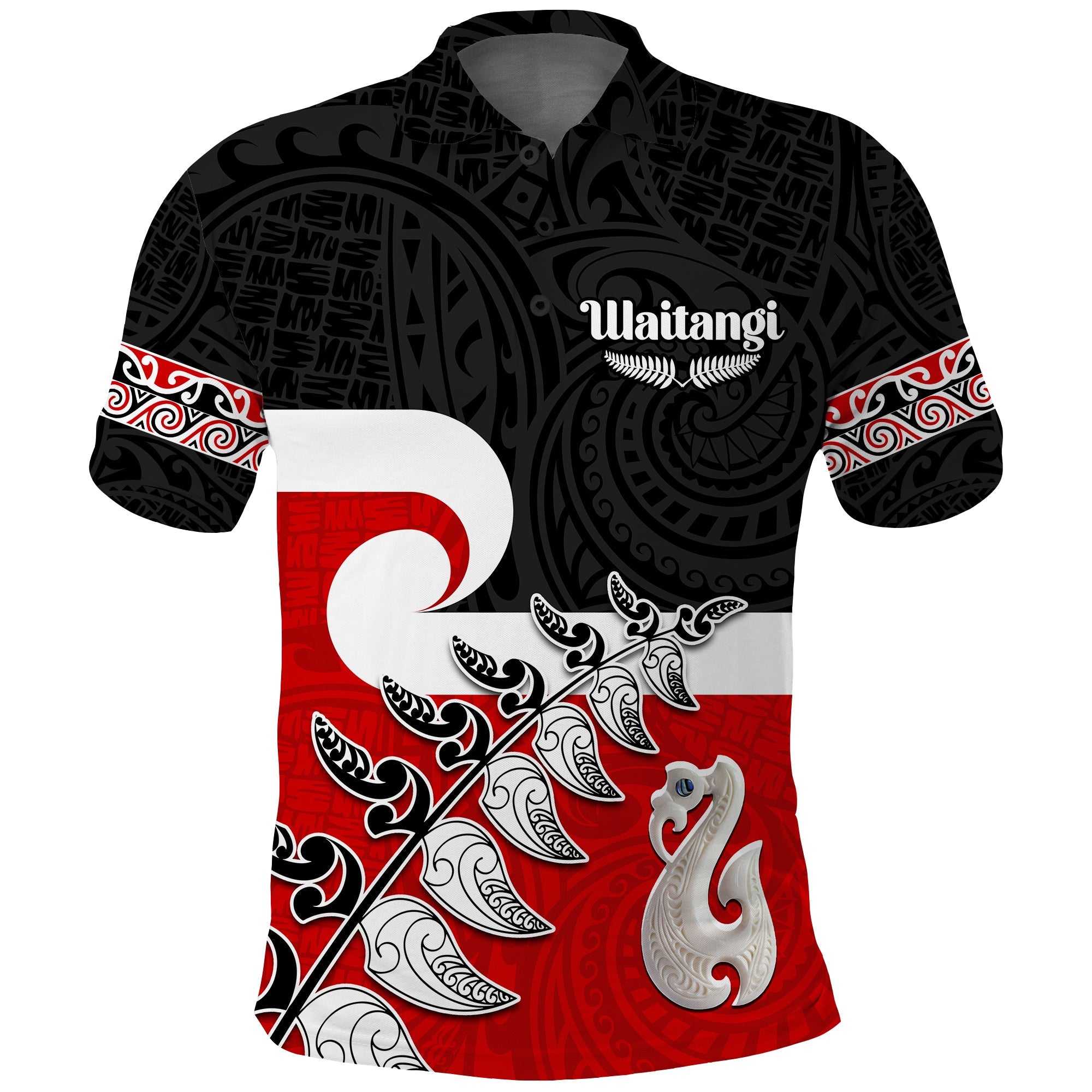 waitangi-polo-shirt-aotearoa-maori-pattern-mix-fern-and-manaia-koru