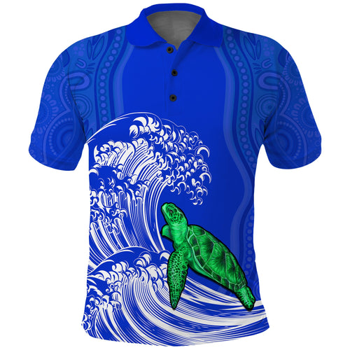 torres-strait-islands-polo-shirt-the-dhari-mix-aboriginal-turtle-version-blue