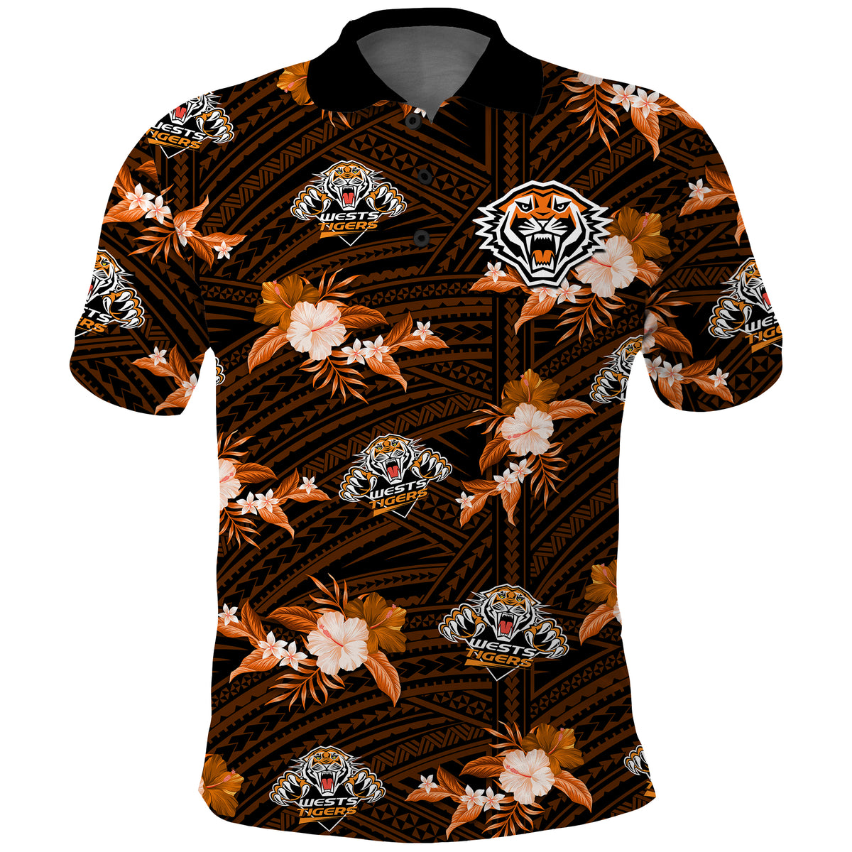 (Custom Text And Number) Wests Tigers Rugby Polo Shirt Polynesian Tribal Mix Tropical Hawaiian Style LT14