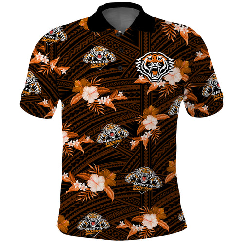 (Custom Text And Number) Wests Tigers Rugby Polo Shirt Polynesian Tribal Mix Tropical Hawaiian Style LT14